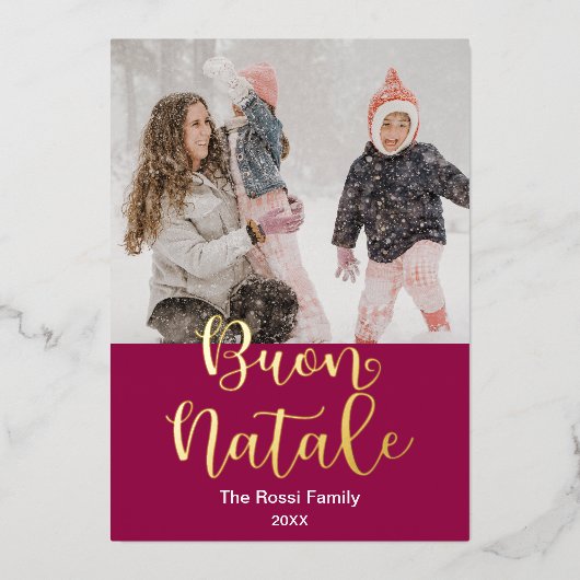 Buon Natale, Italiaans kerstlegant met vrolijk ker Folie Feestdagenkaart (Voorkant)