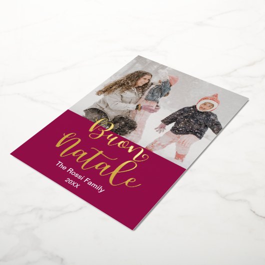 Buon Natale, Italiaans kerstlegant met vrolijk ker Folie Feestdagenkaart (Gedraaid)