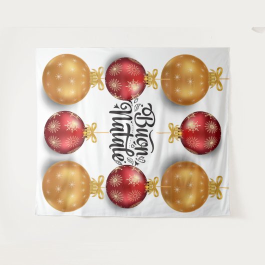 Buon Natale Italiaans rood goud vakantie baubles Wandkleed (Voorkant (horizontaal))