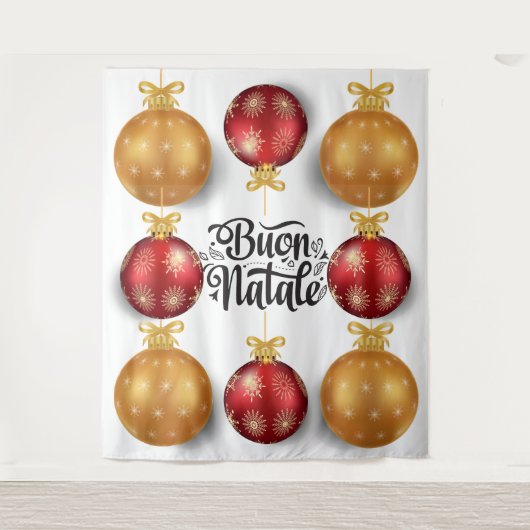 Buon Natale Italiaans rood goud vakantie baubles Wandkleed (Voorkant)