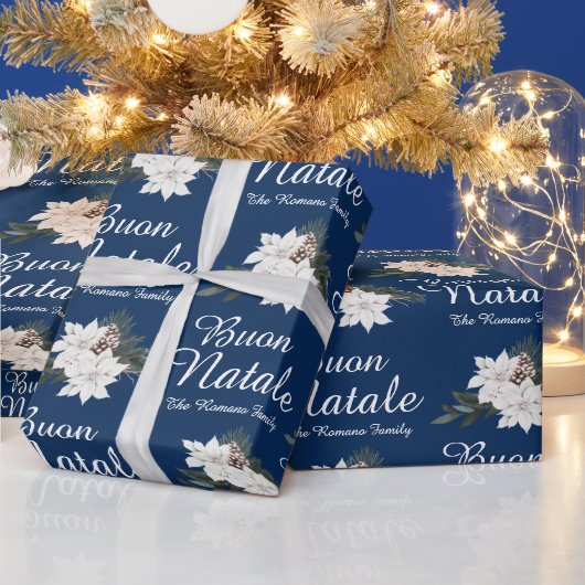 Buon Natale Italiaans Vrolijk Kerstblauw Cadeaupapier (Feestdagen)