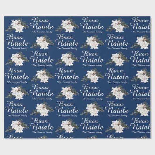 Buon Natale Italiaans Vrolijk Kerstblauw Cadeaupapier (Vlak)