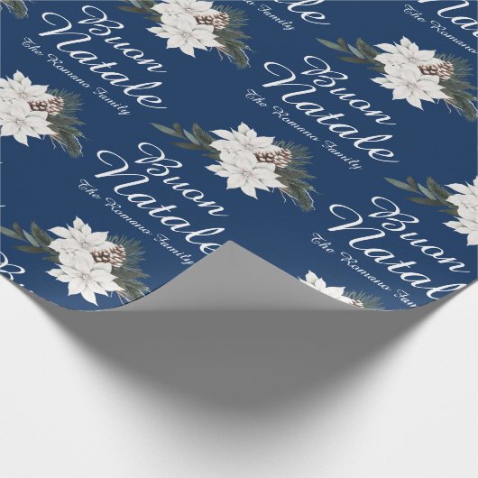 Buon Natale Italiaans Vrolijk Kerstblauw Cadeaupapier (Hoek)