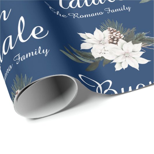 Buon Natale Italiaans Vrolijk Kerstblauw Cadeaupapier (Rol Hoek)