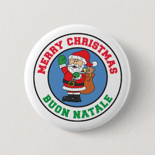 Buon Natale, Italiaanse kerstkerstkerstkerstman Bu Ronde Button 5,7 Cm