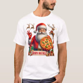 Buon Natale Italiaanse Kerstman met Pizza & Rendie T-shirt (Voorkant)