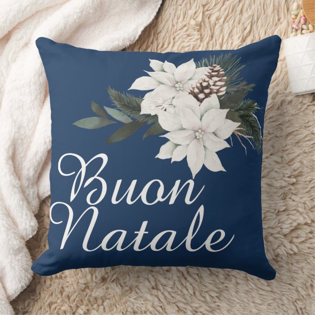 Buon Natale Italiaanse Kerstmis Bloemen op Navy Bl Kussen (Deken)