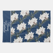 Buon Natale Italiaanse Kerstmis Bloemen op Navy Bl Theedoek (Horizontaal)