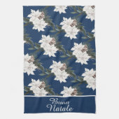 Buon Natale Italiaanse Kerstmis Bloemen op Navy Bl Theedoek (Verticaal)