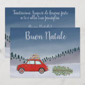 Buon Natale Italiaanse Kerstmis Rode Fiat 500 Feestdagenkaart (Voorkant / Achterkant)
