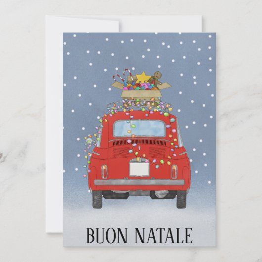 Buon Natale Italiaanse Kerstmis rode Fiat 500 Feestdagenkaart (Voorkant)