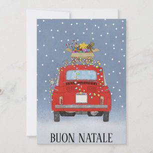 Buon Natale Italiaanse Kerstmis rode Fiat 500 Feestdagenkaart