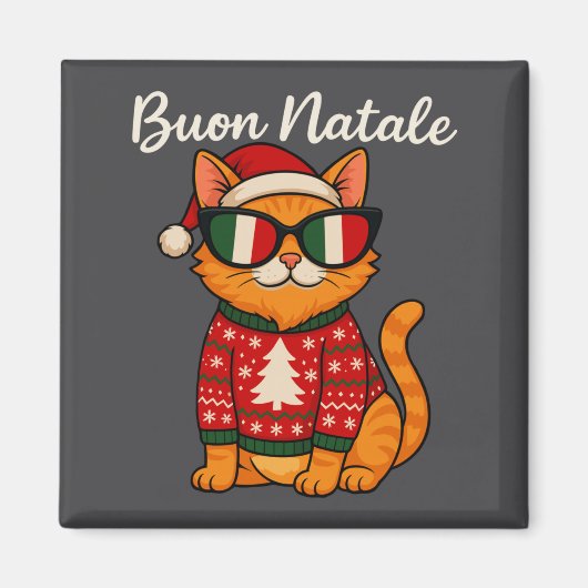 Buon Natale Italian Cat Christmas, Italy Pride Hol Magneet (Voorkant)