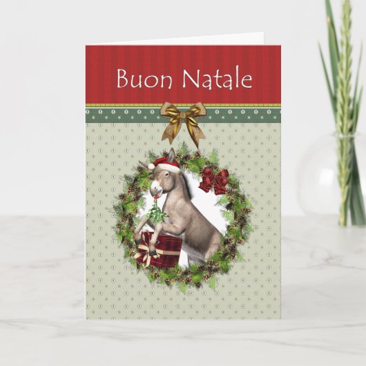 Buon Natale Italian Christmas Donkey Blank Kaart (Voorkant)