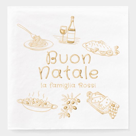 Buon Natale Italian Christmas Party Food Doodles Folie Servetten (Voorkant)