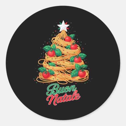 Buon Natale Italian Pasta Spaghetti Funny Christma Ronde Sticker (Voorkant)