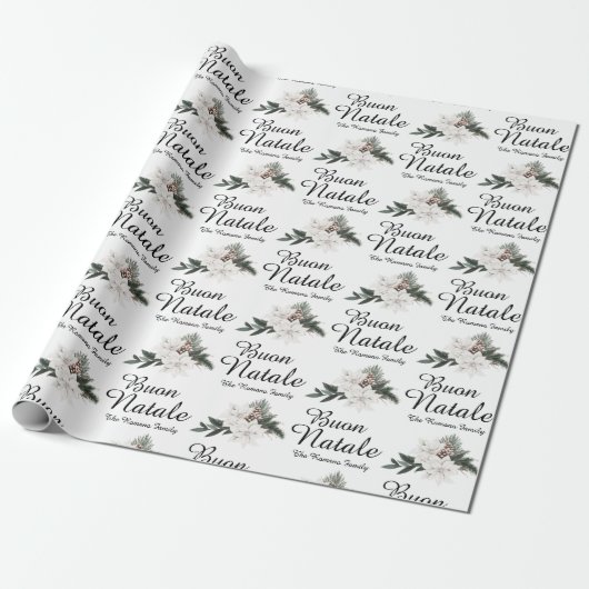 Buon Natale Italy Merry KerstFloral Cadeaupapier (Uitgerold)