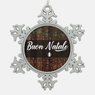 Buon Natale Italy Merry Kerstmis Rustic Tin Sneeuwvlok Ornament