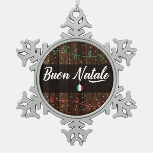 Buon Natale Italy Merry Kerstmis Rustic Tin Sneeuwvlok Ornament (Voorkant)