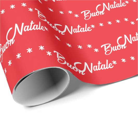 Buon Natale Merry Christmas Rood Wit Cadeaupapier (Rol Hoek)