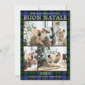 Buon Natale Multi Photo Green Plaid Feestdagenkaart (Voorkant)