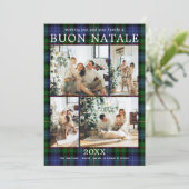 Buon Natale Multi Photo Green Plaid Feestdagenkaart (Staand voorkant)