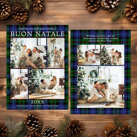 Buon Natale Multi Photo Green Plaid Feestdagenkaart