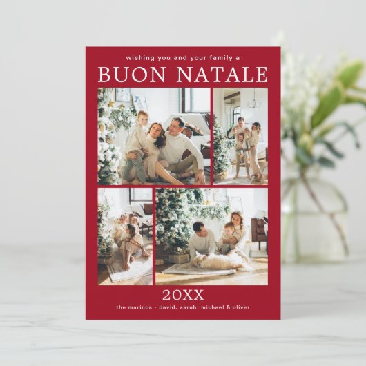 Buon Natale Multi Photo Holiday Kaart (Staand voorkant)