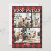 Buon Natale Multi Photo Red Buffalo Plaid Feestdagenkaart (Voorkant)