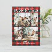 Buon Natale Multi Photo Red Buffalo Plaid Feestdagenkaart (Staand voorkant)