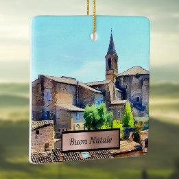 Buon Natale Orvieto Italy Hillside and Church Keramisch Ornament