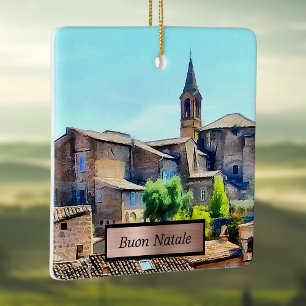 Buon Natale Orvieto Italy Hillside and Church Keramisch Ornament