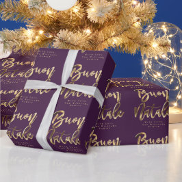 Buon Natale Paarse Gold Kerstmis Italiaans Cadeaupapier