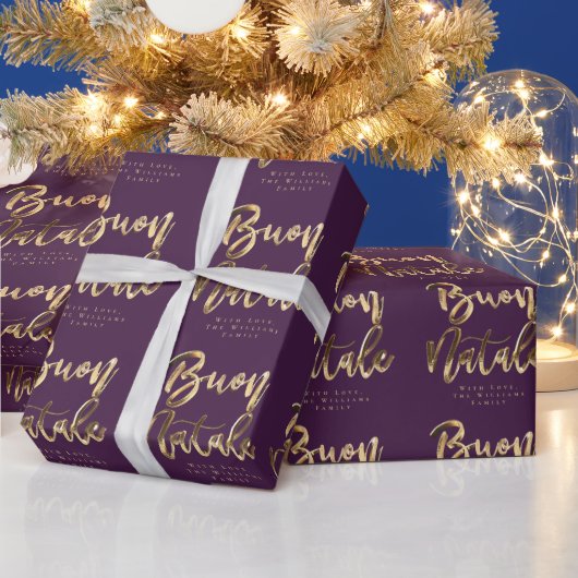 Buon Natale Paarse Gold Kerstmis Italiaans Cadeaupapier (Feestdagen)
