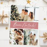 Buon Natale Photo Collage Feestdagenkaart<br><div class="desc">Deze fantastische 3 foto vakantiekaart met "Buon Natale!" in een modern script lettertype en uw familienaam en jaar in een fris traditioneel petten lettertype, zowel in wit op stoffig roos met een bijpassende achterkant, is ideaal voor het verzenden naar uw familie en vrienden. Iedereen zal het leuk vinden om nieuwe...</div>