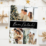 Buon Natale Photo Collage Feestdagenkaart<br><div class="desc">Deze fantastische 3 foto vakantiekaart met "Buon Natale!" in een modern script lettertype en uw familienaam en jaar in een fris traditioneel petten lettertype, zowel in wit als in zwart met een bijpassende achterkant, is ideaal voor het verzenden naar uw familie en vrienden. Iedereen zal het leuk vinden om nieuwe...</div>