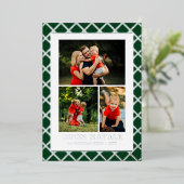 Buon Natale Photo Collage Green Check Folie Feestdagenkaart (Staand Voorkant)