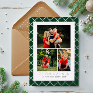 Buon Natale Photo Collage Green Check Folie Feestdagenkaart