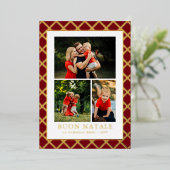 Buon Natale Photo Collage Red Check Folie Feestdagenkaart (Staand Voorkant)