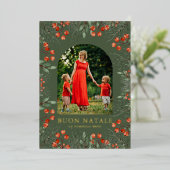 Buon Natale Photo Collage Watercolor Floral Folie Feestdagenkaart (Staand Voorkant)