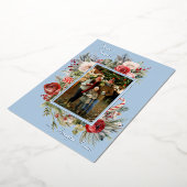 Buon Natale Photo Floral Blue Folie Holiday Kaart (Gedraaid)