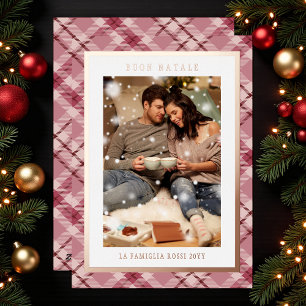 Buon Natale Pink Plaid Tartan Foto Folie Feestdagenkaart