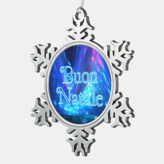 Buon Natale - Qaanaaq - Noordelijke Lichten Tin Sneeuwvlok Ornament (Rechts)