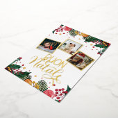 Buon Natale Red Berries Green Holly Photo Collage Folie Feestdagenkaart (Gedraaid)