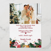 Buon Natale Red Berries Green Holly Photo Collage Folie Feestdagenkaart (Achterkant)