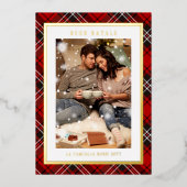 Buon Natale Red Plaid Tartan Foto Folie Feestdagenkaart (Voorkant)