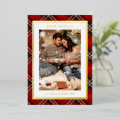 Buon Natale Red Plaid Tartan Foto Folie Feestdagenkaart (Staand Voorkant)