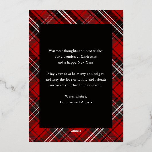 Buon Natale Red Plaid Tartan Foto Folie Feestdagenkaart (Achterkant)