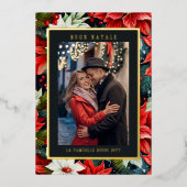 Buon Natale Red Poinsettia Bloemenfoto Folie Feestdagenkaart (Voorkant)