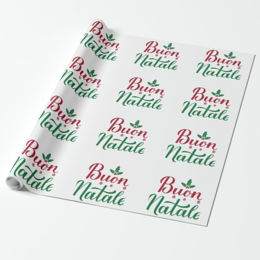 Buon Natale Rode en Groene Kerstmis Cadeaupapier (Uitgerold)